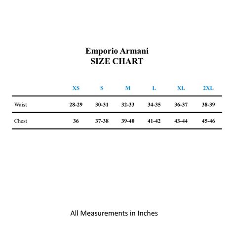 emporio armani suit size chart